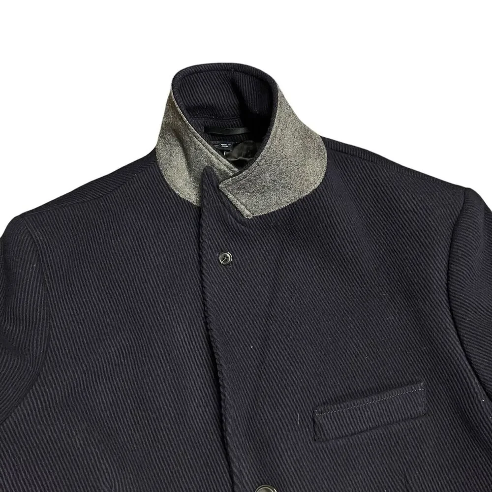 J Crew Coat Mens XXL Long Navy Wool Ludlow Topcoat‎ Heavyweight Peak Lapel BS472